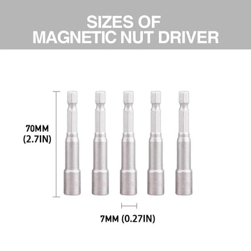 5PCS 6mm-19mm 65mm Magnetic Socket Nut Driver Impact Adapter Drill Bit 1/4" Hex