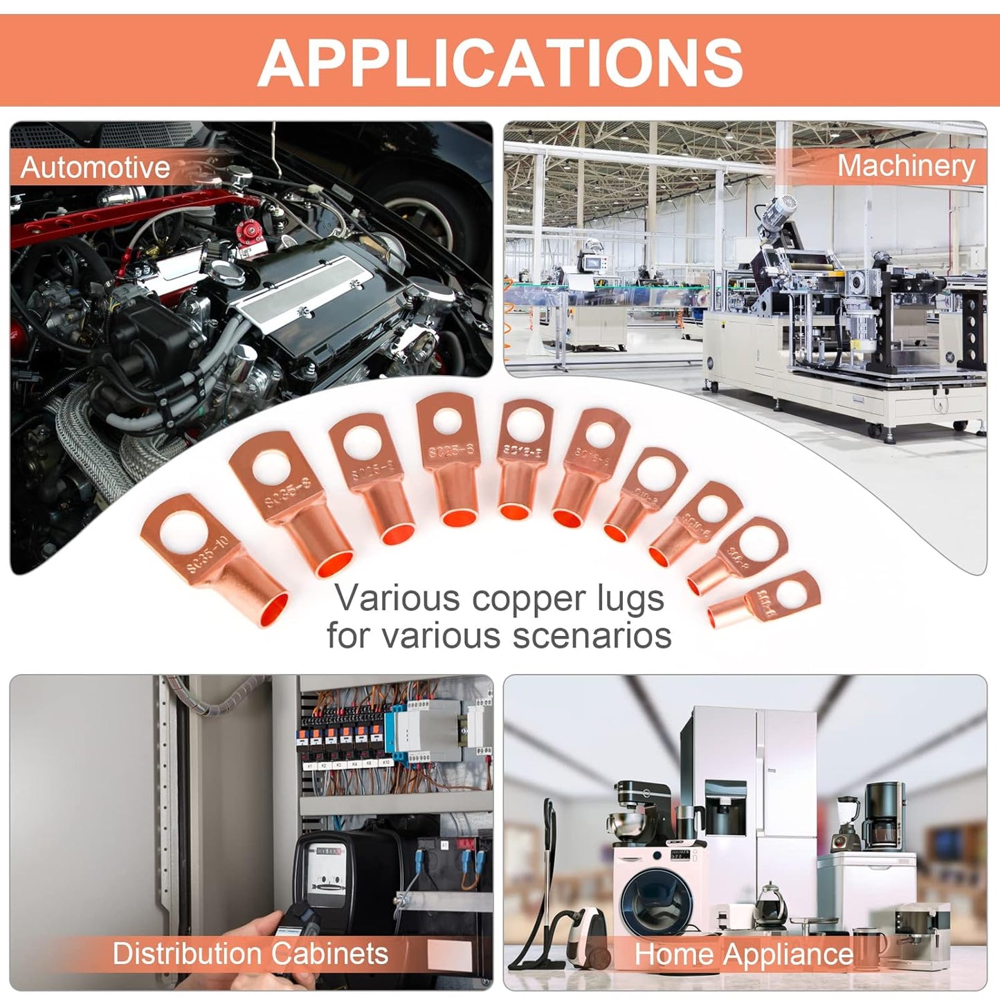 100pcs Copper Lug Terminal Kit with Heat Shrink Tubing