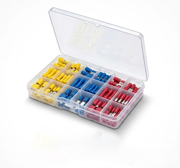 122PCS Insulated Wire Crimp Terminal Kit Female Spade Connectors 6.3mm Red Blue yellow