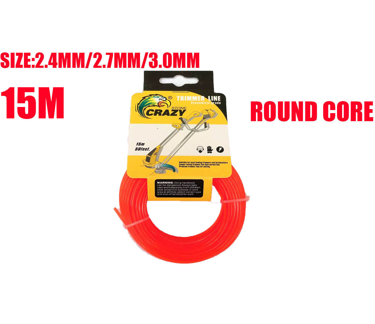 Professional Round Trimmer Line 2.4mm 2.7mm 3.0mm x 15M - Heavy Duty Whipper Snipper Cord for String Trimmer Brush Cutter
