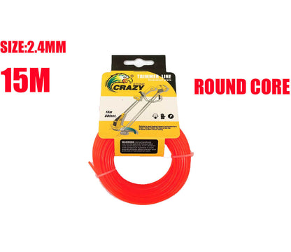 Professional Round Trimmer Line 2.4mm 2.7mm 3.0mm x 15M - Heavy Duty Whipper Snipper Cord for String Trimmer Brush Cutter