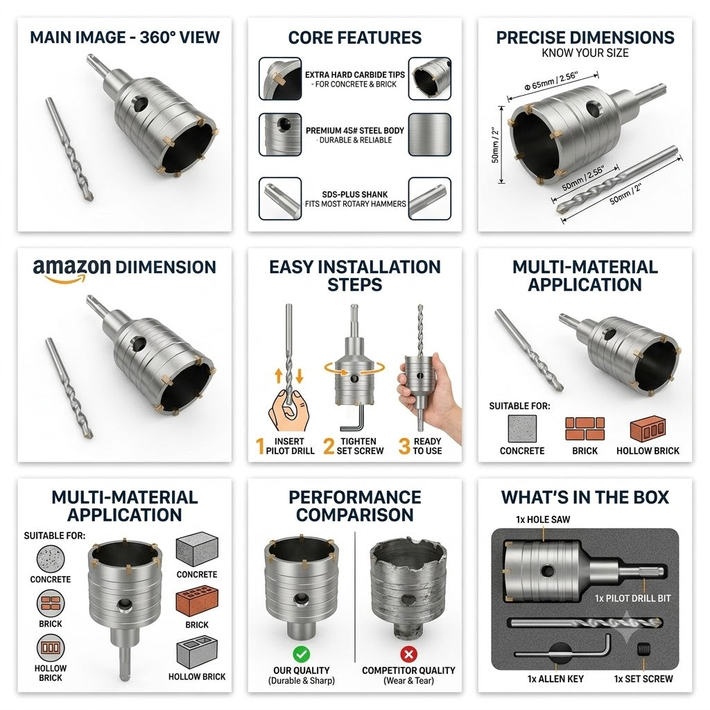 50mm Concrete Hole Saw Wall Masonry Drill Bit Connecting Cement Brick hole saw