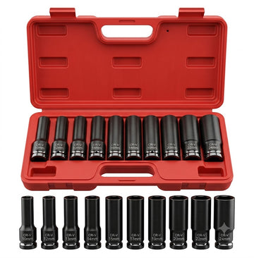 DONGTE 10pc 1/2″ Drive Metric Deep Impact Socket Set — 10-24mm · CR-V Steel · Air Impact Gun
