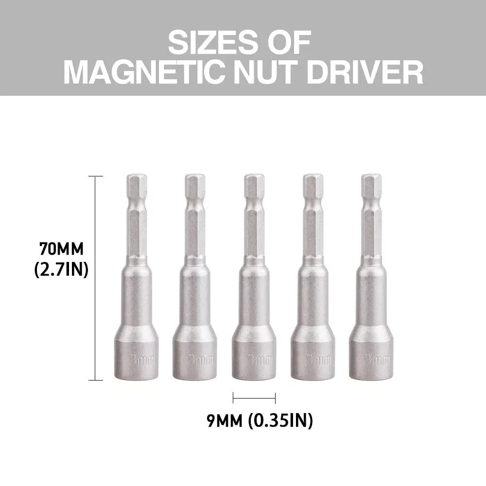5PCS 6mm-19mm 65mm Magnetic Socket Nut Driver Impact Adapter Drill Bit 1/4" Hex