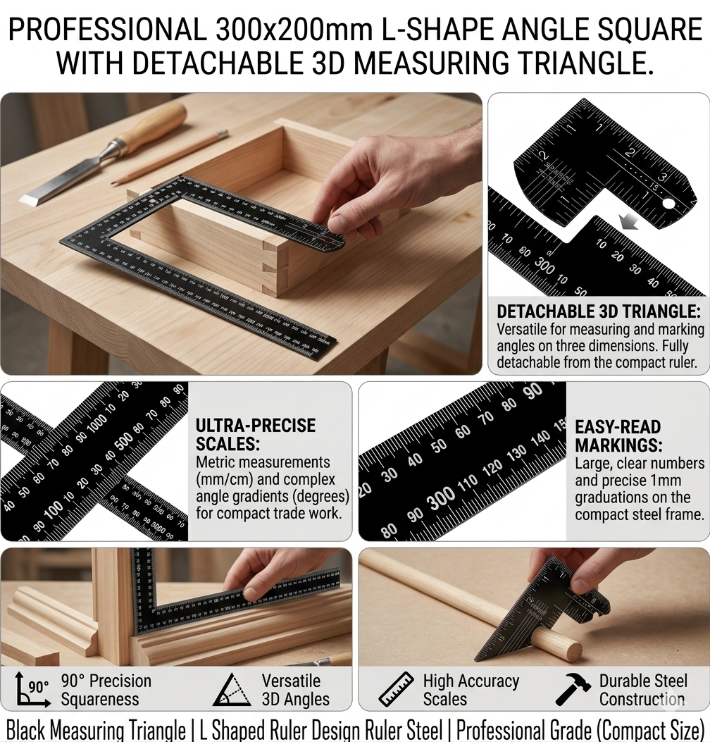 300x200mm Steel L-Shaped Angle Square Measuring Triangle Ruler