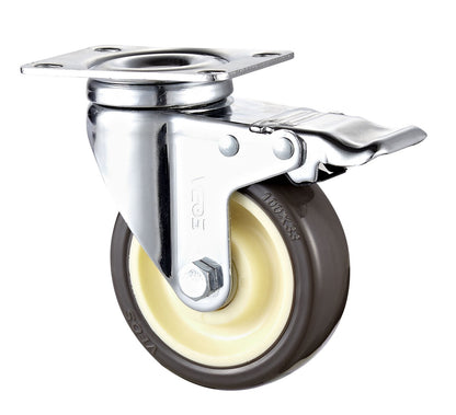 Grey Chrome TPR Castor Wheels 3" 4" 5" – Swivel / Brake / Fixed Plate| Industrial grade