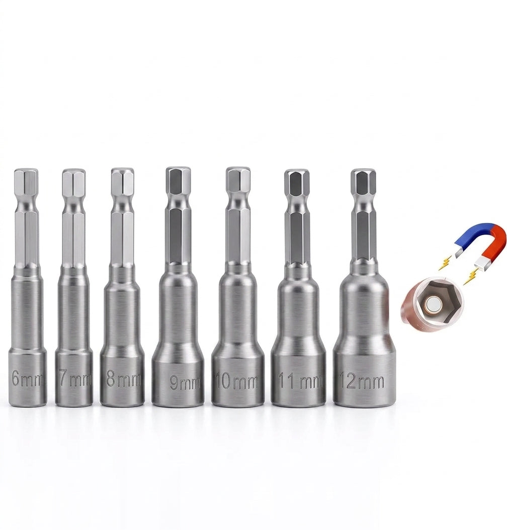 5PCS 6mm-19mm 65mm Magnetic Socket Nut Driver Impact Adapter Drill Bit 1/4" Hex