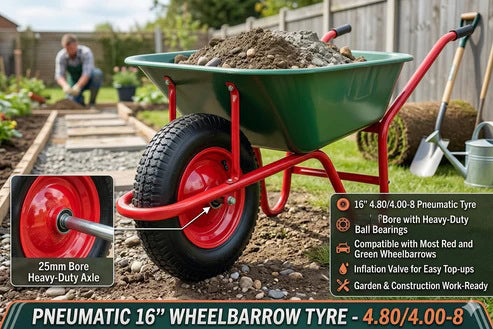 16" Pneumatic Wheelbarrow Tire 4.80/4.00-8 Trolley Tyre with 16mm Bore Durable Pneumatic Tyre Wheel for Smooth Ride Steel Rim