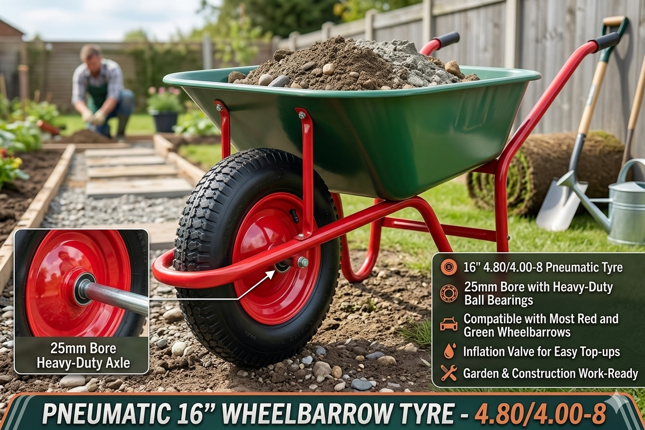 16"4.80/4.00-8 steel Rim Pneumatic Wheelbarrow Wheels 25mm Bore