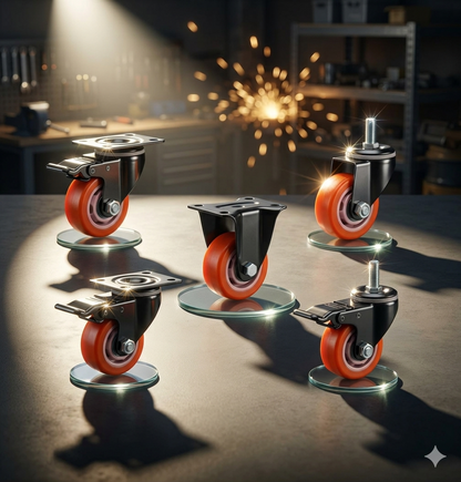 Orange PU Castor Wheels 1.5" 2" 3" 4" 5" – Swivel / Brake / Fixed Plate Bolt