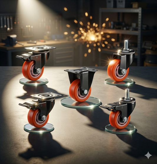 Orange PU Castor Wheels 1.5" 2" 3" 4" 5" – Swivel / Brake / Fixed Plate Bolt