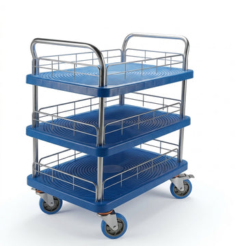 3 Tier Platform Trolley Handtruck with Fence Steel Frame Load 150kg Service
