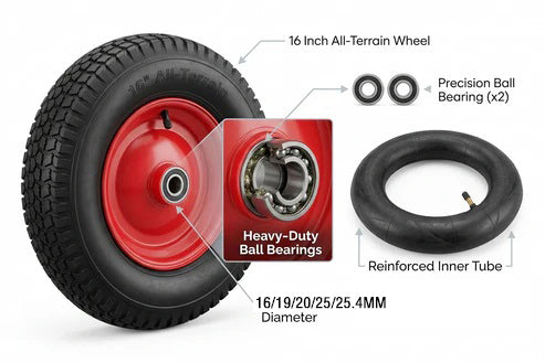 16" Pneumatic Wheelbarrow Tire 4.80/4.00-8 Trolley Tyre with 16mm Bore Durable Pneumatic Tyre Wheel for Smooth Ride Steel Rim