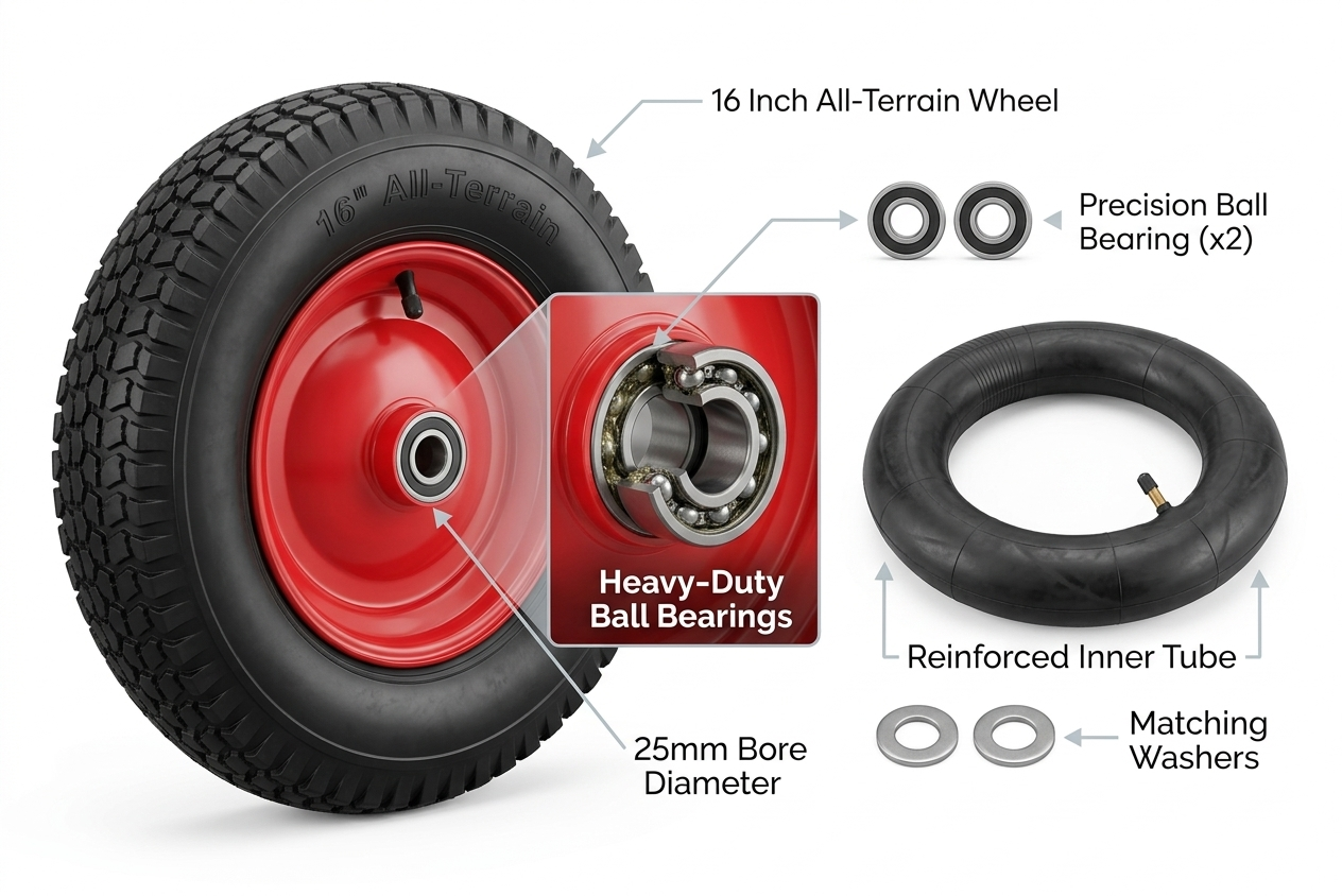 16"4.80/4.00-8 steel Rim Pneumatic Wheelbarrow Wheels 25mm Bore