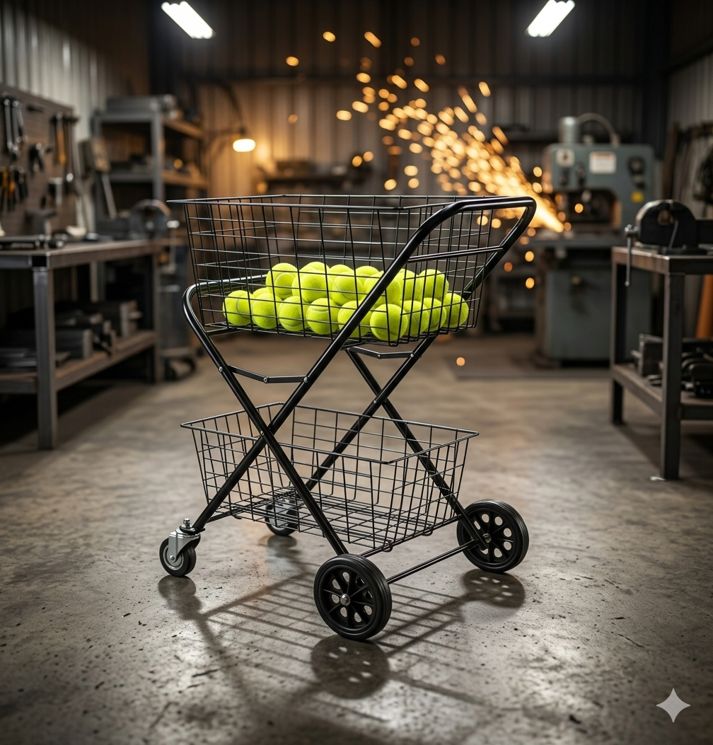 2 Tier Shopping Trolley Double Basket Swivel Wheel Collapsible Tennis Ball Cart