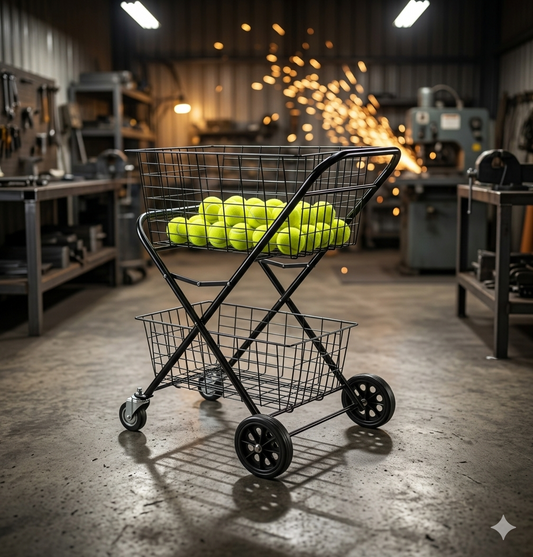 2 Tier Shopping Trolley Double Basket Swivel Wheel Collapsible Tennis Ball Cart