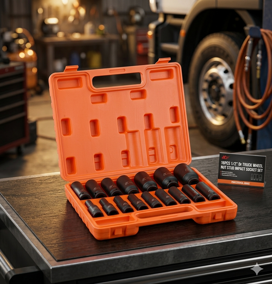 16PC Deep Impact Socket Set 1/2" Drive CR-V Steel Metric Sockets Long 10-32MM