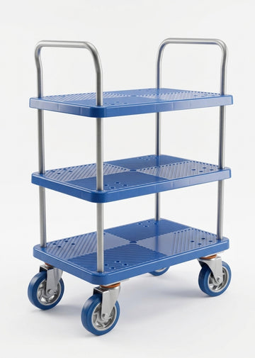 Platform Trolley 3 Tiers Handtruck Pushcart Steel Frame Load 150kg Service Cart