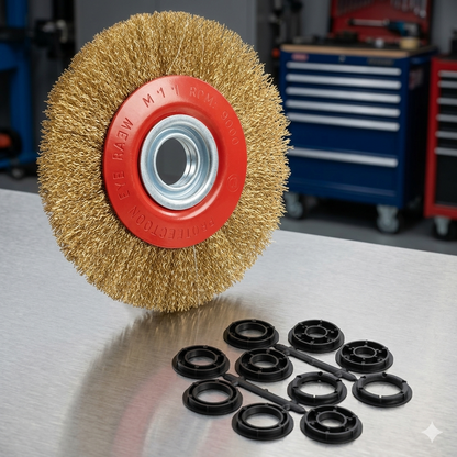 Round Flat Plated Steel Wire Brush Wheel for Bench Grinder - Rust and Dirt Polisher, Dust Remover and Cleaning Tool