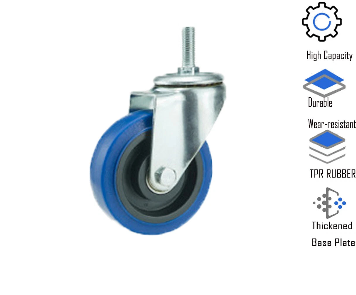 Blue TPR Castor Wheels 3" 4" 5" – Swivel / Brake / Fixed Plate Bolt | Industrial