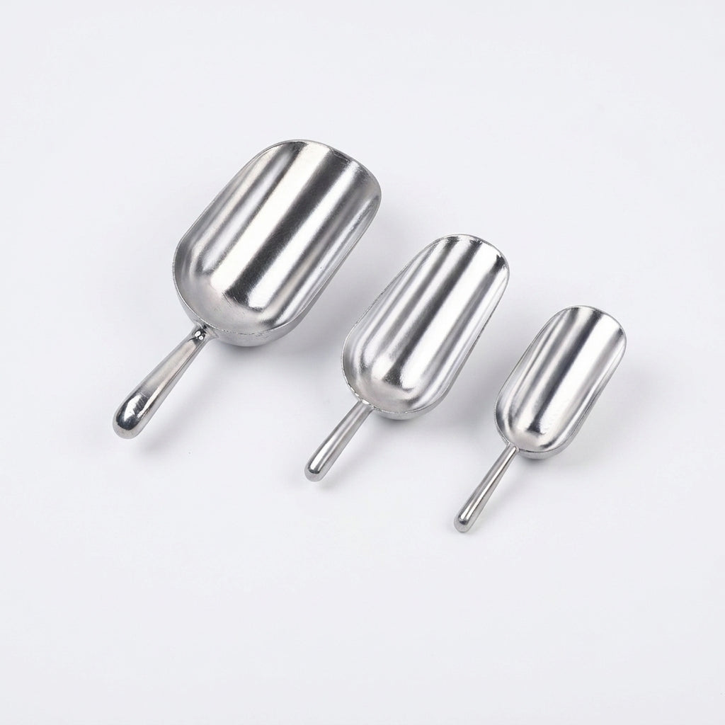 Set of 3 cast aluminum alloy utility ice and food scoops in different sizes