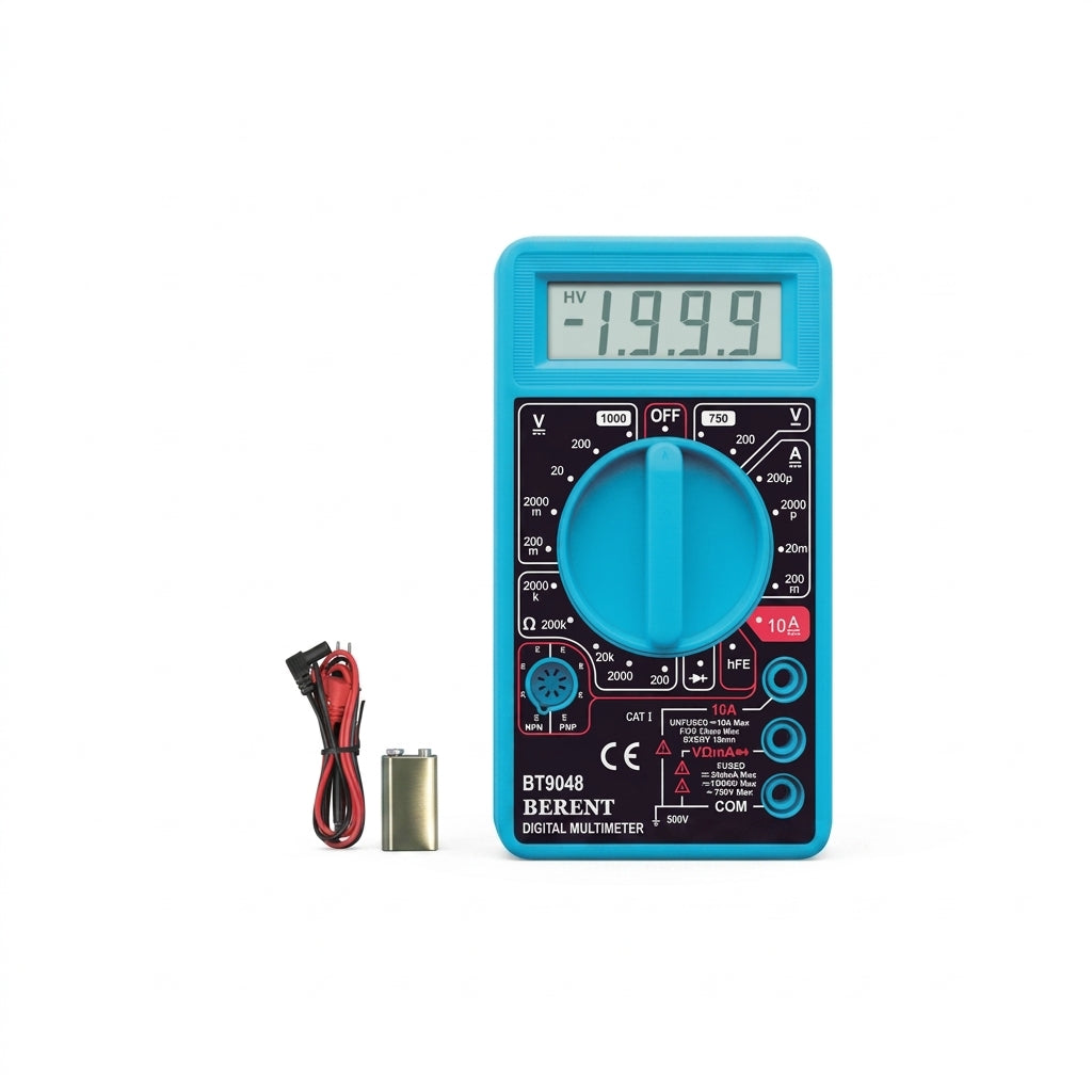 Berent BT9048 handheld digital multimeter with test leads and battery