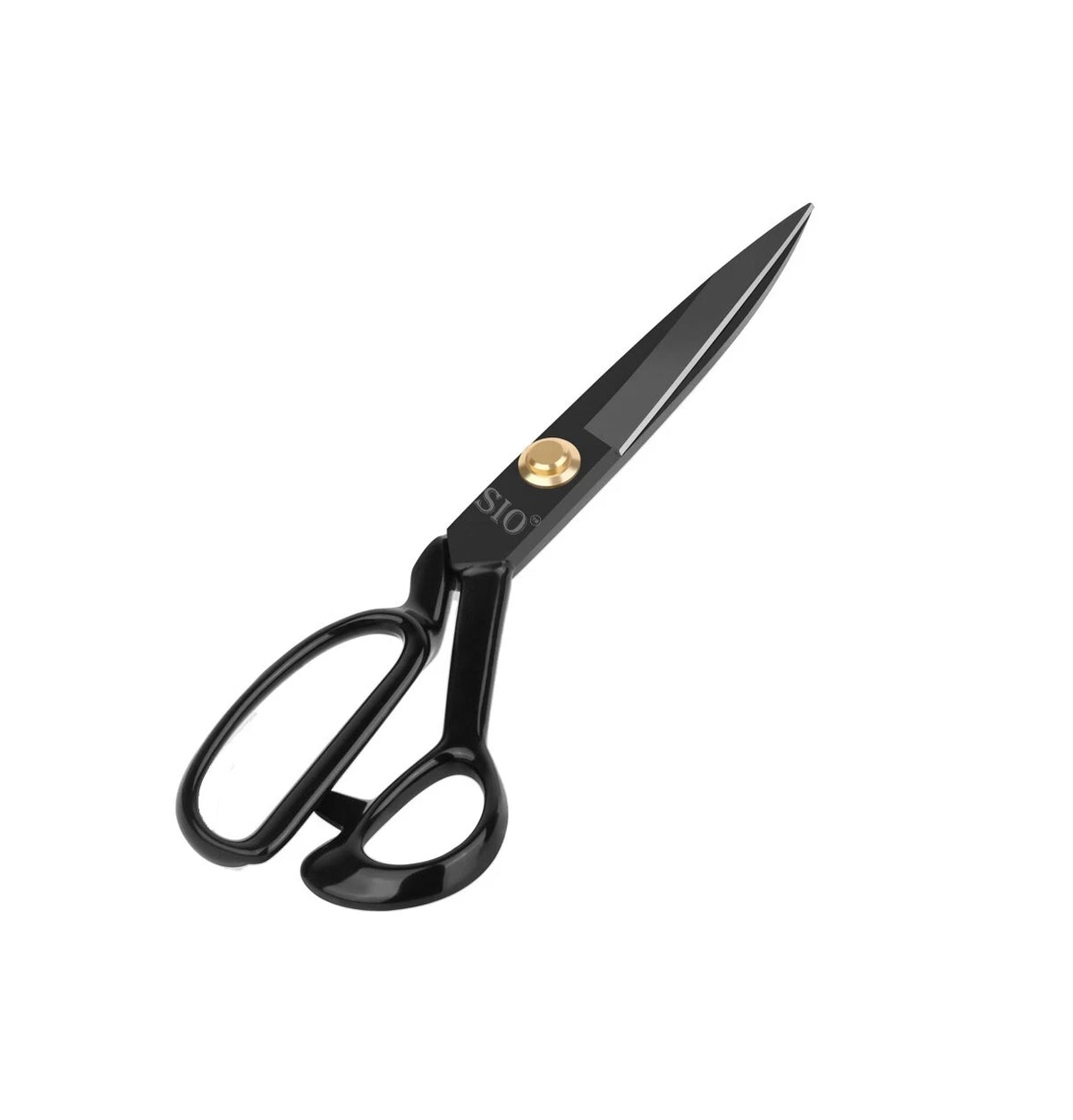 Black heavy duty fabric shears with SIO brand logo and adjustable brass screw
