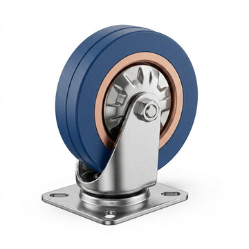 Heavy duty blue elastic rubber swivel castor wheel with smooth 360-degree rotation
