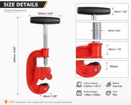NO.2 Pipe Cutter — 1/2" - 2" (12-50mm) Cuts Copper · Brass · Aluminum · Steel