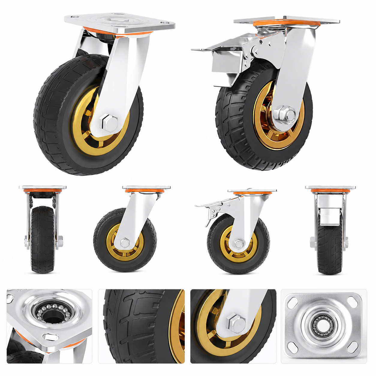 6" Heavy Duty Swivel Caster Wheels, 300KG Capacity, Rubber, Swivel or Brakes, Grey Color - Industrial Load-Bearing Casters for Trolleys, Carts, Workbenches, and Equipment