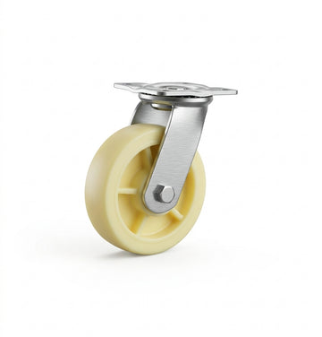 Cream heavy-duty nylon swivel castor wheel with stainless steel top mounting plate