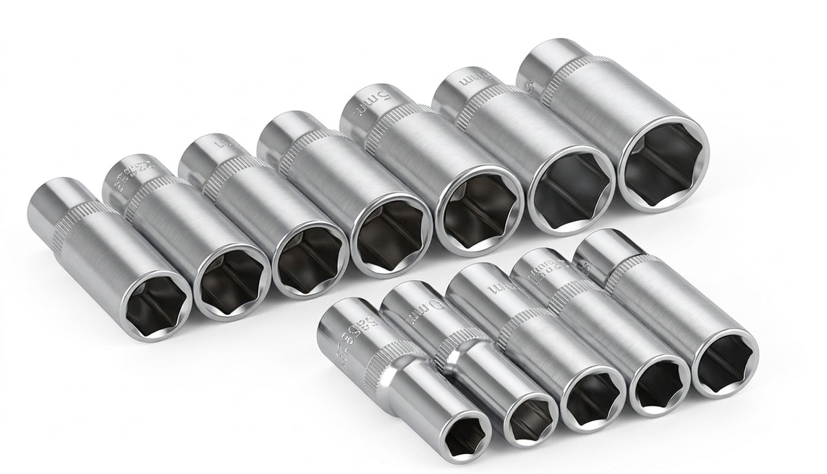 Metric deep impact socket set for mechanic hand tools and ratchet wrench