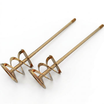 Twin helix mortar paint mixer paddles with M14 threaded shaft for dual paddle power mixers