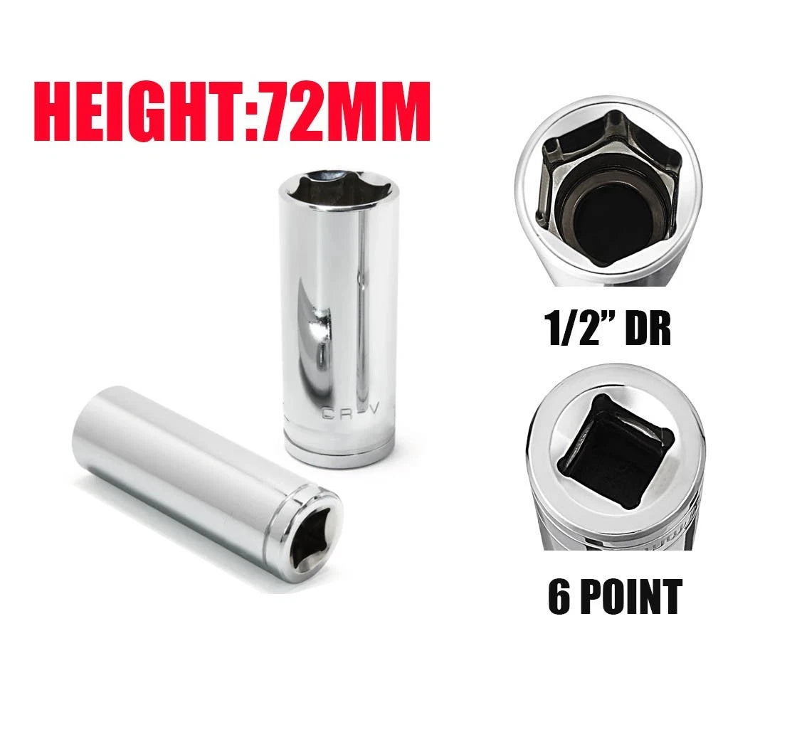 1/2 inch drive 6 point deep socket 72mm height chrome vanadium steel