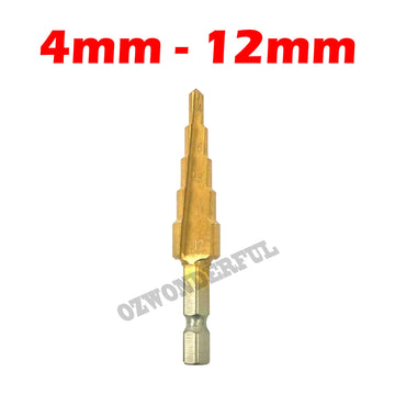 HSS titanium coated step drill bit 4mm to 12mm with hex shank for sheet metal drilling