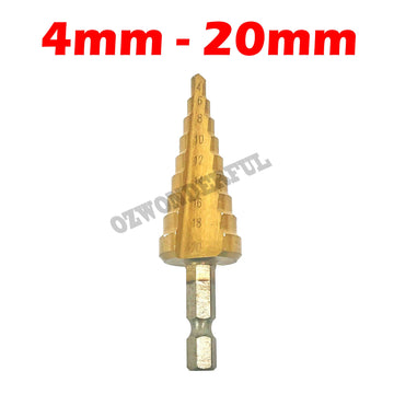 HSS titanium coated step drill bit 4mm to 20mm with hex shank for cone hole cutting