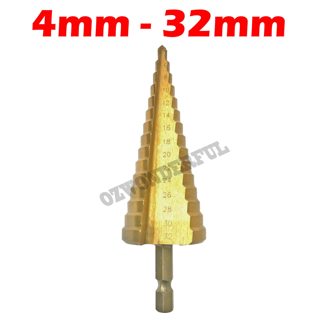 HSS titanium coated large step drill bit 4mm to 32mm for multi-size hole drilling