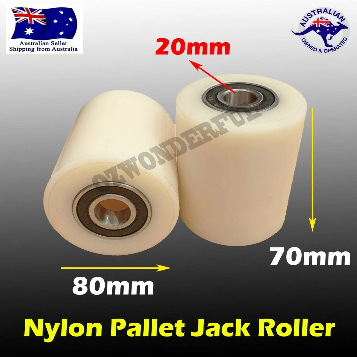 Nylon pallet jack roller wheel 80mm diameter by 70mm width with 20mm bore size