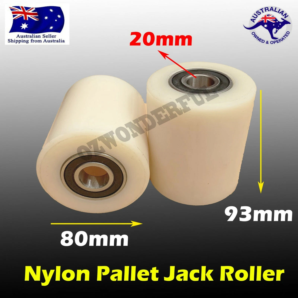 Nylon pallet jack roller wheel 80mm diameter by 93mm width with 20mm bore size