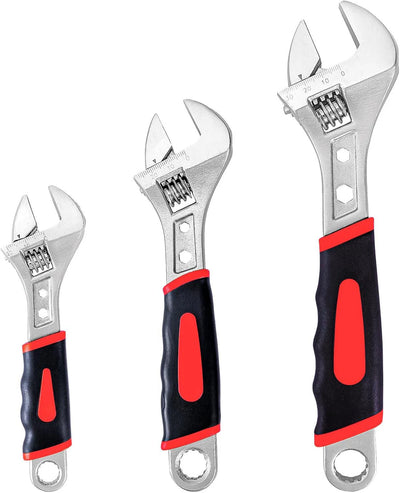 6"/8"/10"/12" Heavy Duty Adjustable Wrench Set with Extra Wide Open Jaw, Shifter Spanner for Large Nuts & Pipes