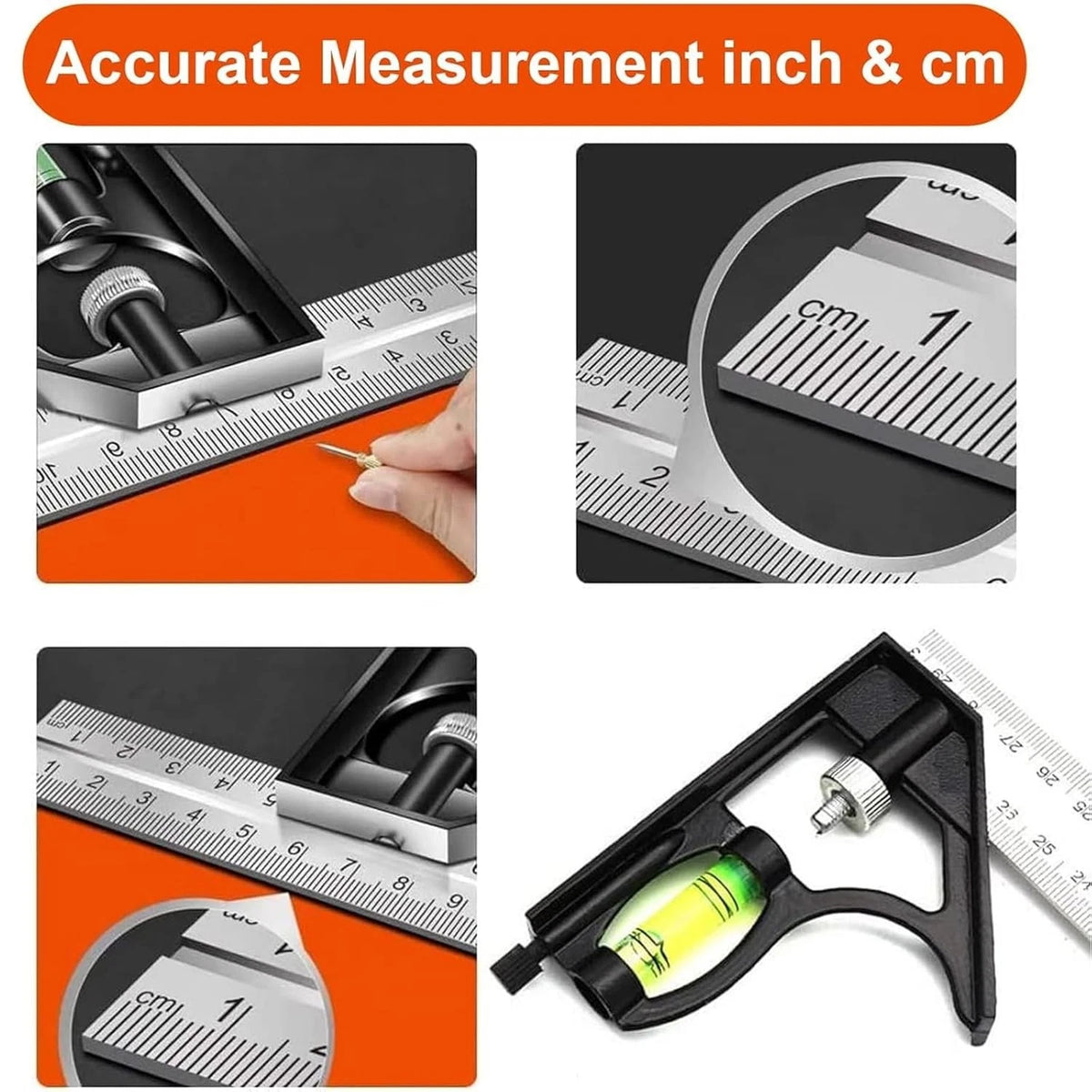 12'' inch Type A Combination Square 300mm Stainless Steel Ruler L shape level