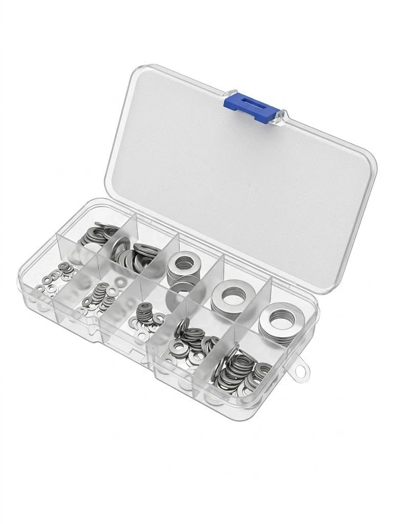 180Pcs Stainless Steel Flat Washer Assortment Kit M2 M2.5 M3 M4 M5 M6 M8 M10