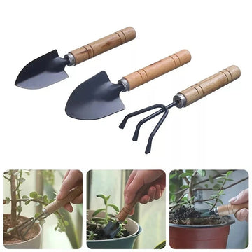3Pcs Set Mini Garden Hand Tool Plant Gardening Shovel Spade Rake Wooden handle