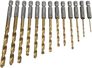 13Pcs HSS High Speed Steel for Metal Titanium Coated Drill 1/4 Hex Shank Power Tools