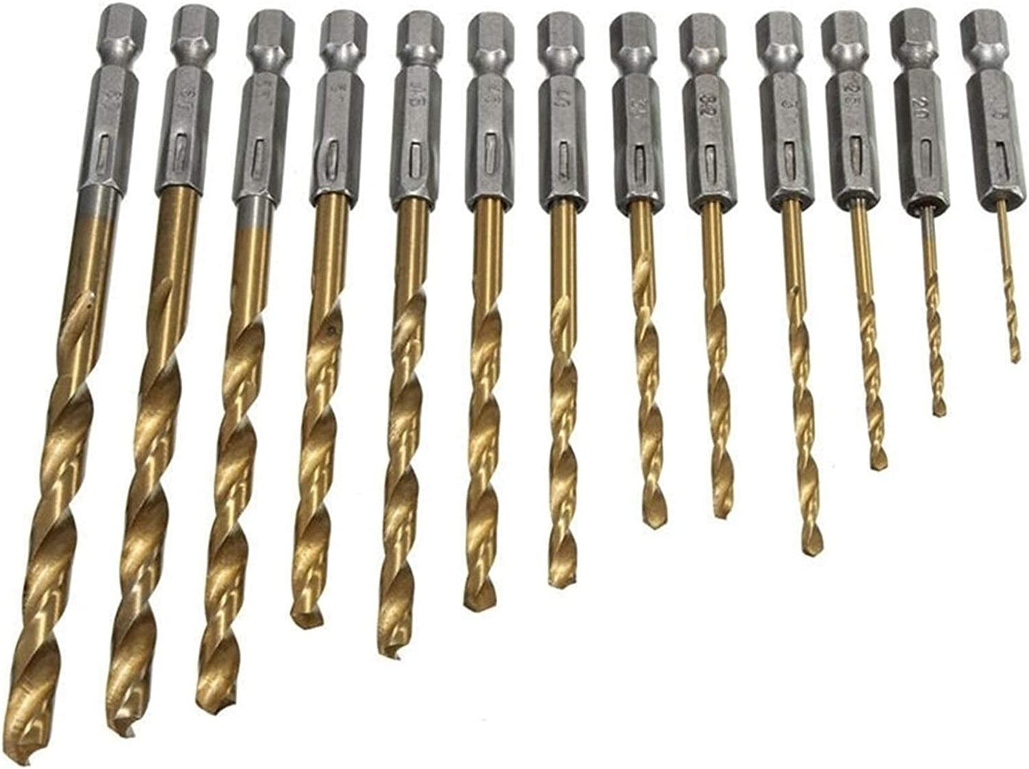 13Pcs HSS High Speed Steel for Metal Titanium Coated Drill 1/4 Hex Shank Power Tools