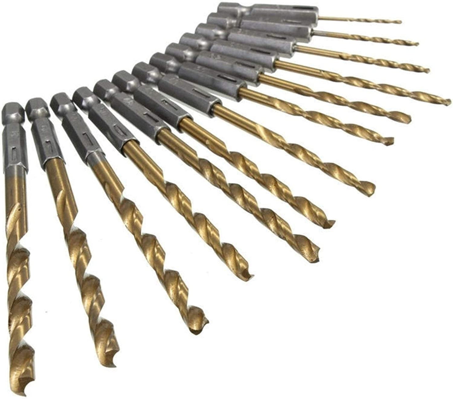 13Pcs HSS High Speed Steel for Metal Titanium Coated Drill 1/4 Hex Shank Power Tools