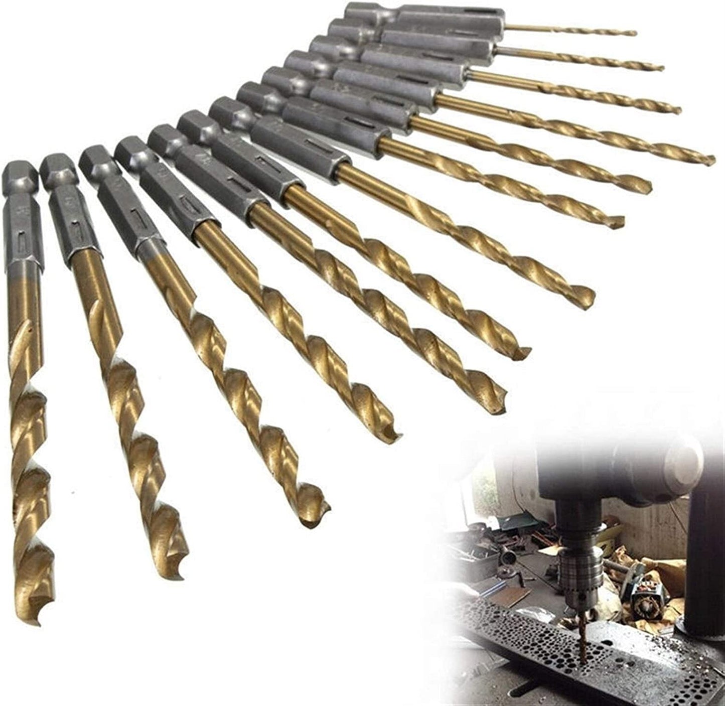 13Pcs HSS High Speed Steel for Metal Titanium Coated Drill 1/4 Hex Shank Power Tools