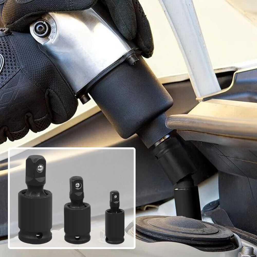 3PCS Extension-Swivel Wobble Socket Drive Adapter Impact Universal Joint Chrome