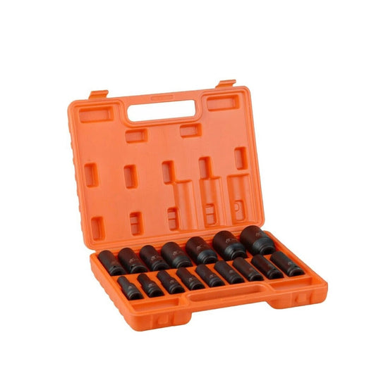 16PC Deep Impact Socket Set 1/2" Drive CR-V Steel Metric Sockets Long 10-32MM