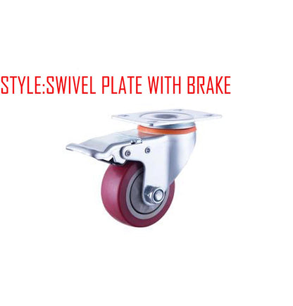 Red PVC Castor Wheels 3" 4" 5" – Swivel / Brake / Fixed Plate Bolt | Industrial